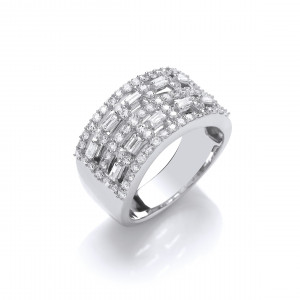 18ct White Gold Baguettes & Rd 1.00ctw Diamond Dress Ring