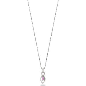 9ct White Gold 0.21ct Diamond & 0.27ct Pink Sapphire Drop Pendant with 18in/45cm Chain