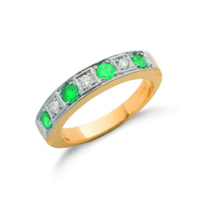 18ct Yellow Gold 0.10ct Diamond & 0.50ct Emerald Eternity Ring approx.