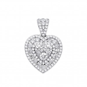18ct White Gold 1.35ct Heart Pave Diamond Pendant