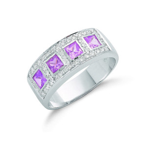 9ct White Gold Diamond & Pink Sapphire  Ring