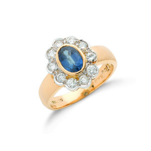 18ct Yellow Gold 0.40ct Diamond & 0.90ct Blue Sapphire Cluster Ring