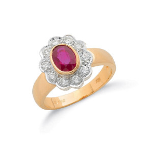 18ct Yellow Gold 0.40ct Diamond & Ruby Cluster Ring