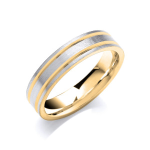 5mm Two Colour Flat Court Matt Finish Parallel Groove Wedding Band