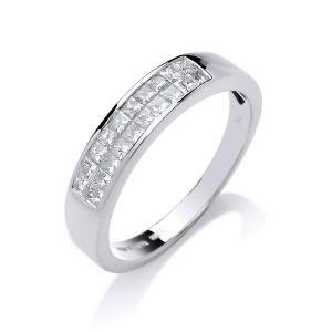 18ct White Gold 0.50ctw Princess Cut 2 Row Diamond Eternity Ring