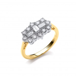 18ct Yellow Gold 1.00ctw Diamond Boat/Cluster Ring