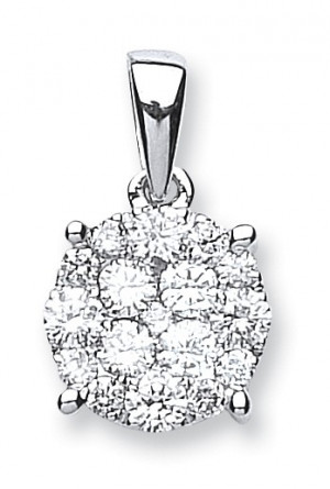 18ct White Gold 0.75ct Diamond Cluster Pendant