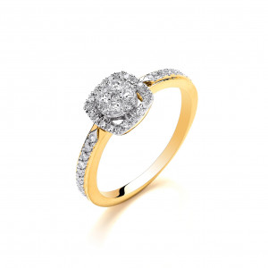 18ct Yellow Gold Square Halo Style 0.32ct Diamond Ring