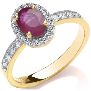 9ct 0.30ct Diamond & Oval Ruby yellow Gold Ring
