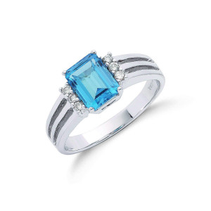 9ct W/G 0.09ct Diamond & 2.00ct Blue Topaz Ring