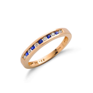 9ct Yellow Gold 0.12ct Diamond & 0.16ct Blue Sapphire Eternity Ring
