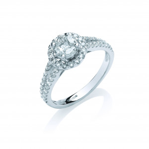 18ct WG 0.66ct Halo Style Split Shank Diamond Ring