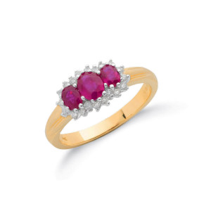 9ct Yellow Gold 0.20ct Diamond & 0.85ct Ruby Cluster Ring