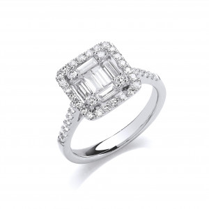 18ct White Gold 1.00ct Square Halo Style Ring