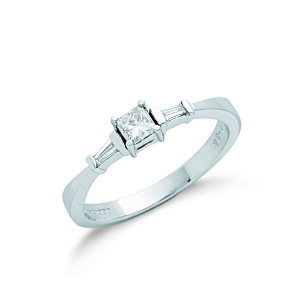 9ct W/G 0.33ct Princess Cut & Baguette Diamond Engagement Ring