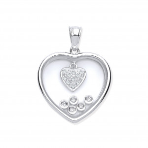 9ct White Gold Floating 0.11ct Diamonds in Heart Pendant