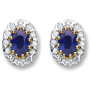 9ct Yellow Gold 0.20ct Diamond & 0.90ct Sapphire Stud Earrings